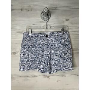Amazon Essentials Shorts Womens 8 Blue White Zebra Stripe Cotton Stretch Zip Fly